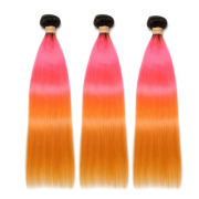 #T 1B/Pink/Orange Straight Three Tone Hair Bundles Remy Human Hair Weft XTHW-238