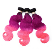 #T 1B/Purple/Pink Body Wave Three Tone Hair Bundles Remy Human Hair Weft XTHW-247