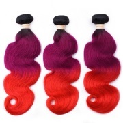 #T 1B/Purple/Red Body Wave Three Tone Hair Bundles Remy Human Hair Weft XTHW-248 #T 1B/Purple/Red Body Wave Three Tone Hair Bundles Remy Human Hair Weft XTHW-248