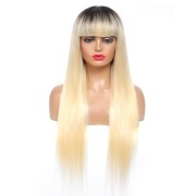 #T 1B/613 Blonde Straight Dark Root Remy Human Hair Wigs Lace Front Full Lace Wigs With Bangs SLD-08