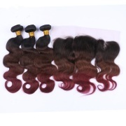 #T 1B/4/99J Body Wave Ombre Colored Hair Weaves With Lace Frontal 13X4 JCXT-342