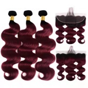 #T 1B/Burgundy Body Wave Ombre Colored Hair Weaves With Lace Frontal 13X4 JCXT-330
