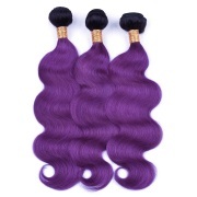#T 1B/Purple Body Wave Two Tone Hair Bundles Remy Human Hair Weft XTHW-64