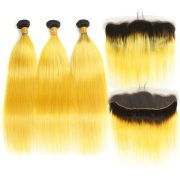 #T 1B/Yellow Straight Ombre Colored Hair Weaves With Lace Frontal 13X4 JCXT-154