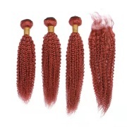 Dark Orange Kinky Curly Pure Colored Hair Bundles With Lace Closure 4X4 JCXT-452