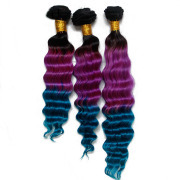 #T 1B/Purple/Blue Deep Wave Three Tone Hair Bundles Remy Human Hair Weft XTHW-258
