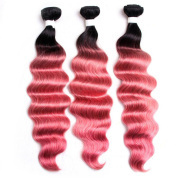 #T 1B/Rose Gold Deep Wave Two Tone Hair Bundles Remy Human Hair Weft XTHW-257