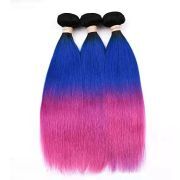 #T 1B/Blue/Rose Red Straight Three Tone Hair Bundles Remy Human Hair Weft XTHW-259