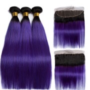 #T 1B/Purple Straight Ombre Colored Hair Weaves With Lace Frontal 13X4 JCXT-456