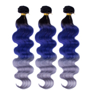 #T 1B/Blue/Grey Body Wave Three Tone Hair Bundles Remy Human Hair Weft XTHW-133