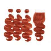Ginger Orange Body Wave Pure Colored Hair Bundles With Lace Closure 4X4 JCXT-460