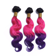 #T 1B/Pink/Purple Body Wave Three Tone Hair Bundles Remy Human Hair Weft XTHW-263