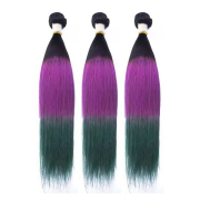 #T 1B/Purple/Green Straight Three Tone Hair Bundles Remy Human Hair Weft XTHW-262