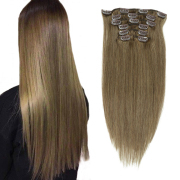 #8 Ash Brown Straight Clip In Hair Extensions Remy Human Hair Clip-ins Extension SLDCLIP-06