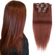 #33 Dark Auburn Straight Clip In Hair Extensions Remy Human Hair Clip-ins Extension SLDCLIP-13
