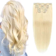 #60 Platinum Blonde Straight Clip In Hair Extensions Remy Human Hair Clip-ins Extension SLDCLIP-14