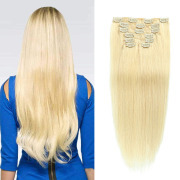 #613 Bleach Blonde Straight Clip In Hair Extensions Remy Human Hair Clip-ins Extension SLDCLIP-15