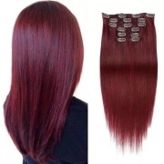 #99J Dark Wine Straight Clip In Hair Extensions Remy Human Hair Clip-ins Extension SLDCLIP-16