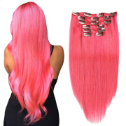 Pink Straight Clip In Hair Extensions Remy Human Hair Clip-ins Extension SLDCLIP-18