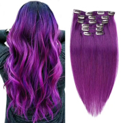 Purple Straight Clip In Hair Extensions Remy Human Hair Clip-ins Extension SLDCLIP-19