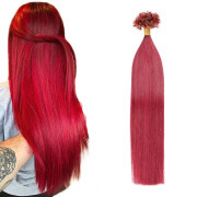 Burgundy Straight U Tip Extensions Remy Human Hair Nail Tip Bonded Extension SLDUT-17