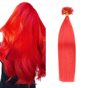 Red Straight U Tip Extensions Remy Human Hair Nail Tip Bonded Extension SLDUT-19