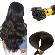 #1B Natural Black Straight I Tip Hair Extensions Remy Human Hair Stick Tip Bonded Extension SLDIT-02