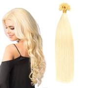 #60 Platinum Blonde Straight U Tip Extensions Remy Human Hair Nail Tip Bonded Extension SLDUT-14