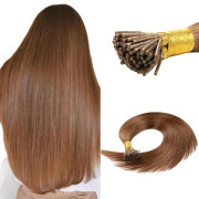#6 Light Brown Straight I Tip Hair Extensions Remy Human Hair Stick Tip Bonded Extension SLDIT-05
