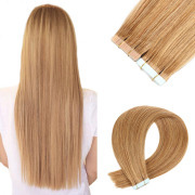 #12 Light Gold Brown Straight Tape In Hair Extensions Remy Human Hair SLDTI-08