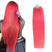 Pink Straight Micro Ring Hair Extensions Remy Human Hair Loop Extension SLDMR-18