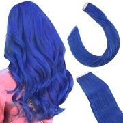 Blue Straight Tape In Hair Extensions Remy Human Hair SLDTI-20