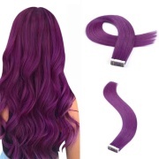 Purple Straight Tape In Hair Extensions Remy Human Hair SLDTI-23