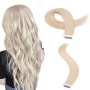 #60 Platinum Blonde Straight Tape In Hair Extensions Remy Human Hair SLDTI-19