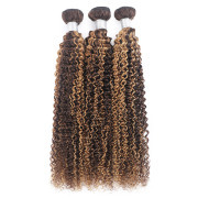 #P 4/27 Honey Blonde Kinky Curly Piano Colored Hair Bundles Remy Human Hair Weft XTHW-268