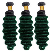 #T 1B/Dark Green Loose Deep Wave Two Tone Hair Bundles Remy Human Hair Weft XTHW-274