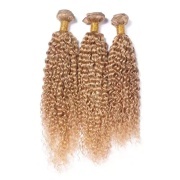 #27 Honey Blonde Kinky Curly Remy Human Hair Weave Bundles Colored Hair Weft XTHW-144