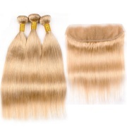 #27 Honey Blonde Straight Pure Colored Hair Weaves With Lace Frontal 13X4 JCXT-29