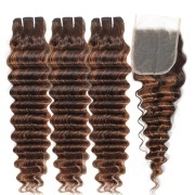 #P 4/30 Deep Wave Piano Color Highlight Hair Bundles With Lace Closure 4X4 JCXT-467