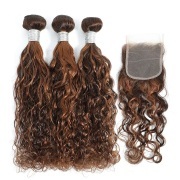#P 4/30 Water Wave Piano Color Highlight Hair Bundles With Lace Closure 4X4 JCXT-468