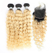 Deep Wave T 1B/613 Blonde Hair Bundles With Lace Closure 4x4 JCXT-147