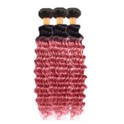 #T 1B/Pink Deep Wave Two Tone Hair Bundles Remy Human Hair Weft XTHW-306