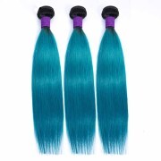 #T 1B/Lake Blue Straight Two Tone Hair Bundles Remy Human Hair Weft XTHW-295