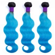 #T 1B/Sky Blue Blue Body Wave Two Tone Hair Bundles Remy Human Hair Weft XTHW-288