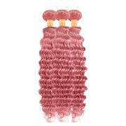 Rose Pink Deep Wave Remy Human Hair Weave Bundles Colored Hair Weft XTHW-309
