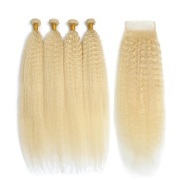 Kinky Straight 613 Blonde Hair Bundles With Lace Closure 4x4 JCXT-307