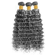 #P 1B/Grey Deep Wave Highlighted Hair Bundles Piano Colored Remy Human Hair Weft XTHW-256