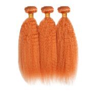 Orange Kinky Staight Remy Human Hair Weave Bundles Colored Hair Weft XTHW-179