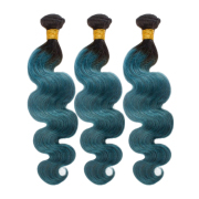 #T 1B/Green Straight Two Tone Hair Bundles Remy Human Hair Weft XTHW-312