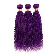 Purple Kinky Curly Remy Human Hair Weave Bundles Colored Hair Weft XTHW-318